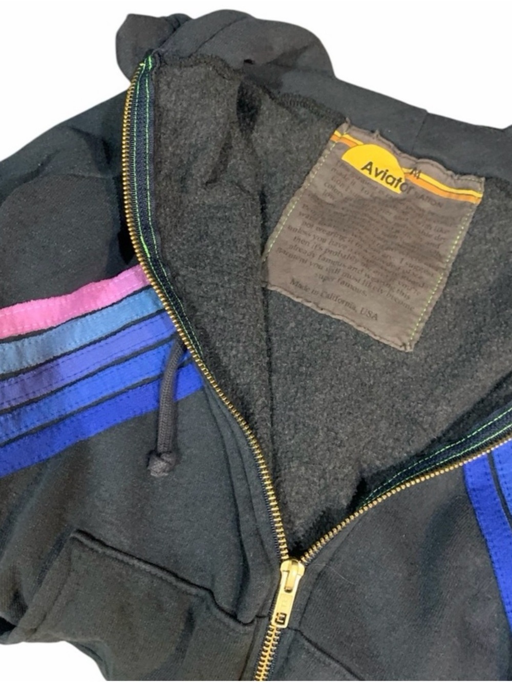 Aviator Nation Rainbow Charcoal Gray Hoodie Zip Up Sweatshirt Medium Boho - Picture 8 of 11
